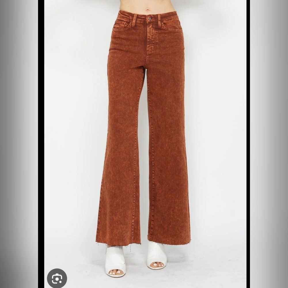 Judy Blue Retro Wide Leg Pumpkin Spice Burnt Orange Jeans Womens Size 14w